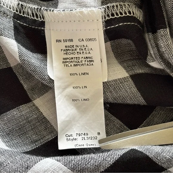 Karen Kane Black and White Check Cuffed Sleeve Button Down Shirt Size M Linen - Picture 8 of 13